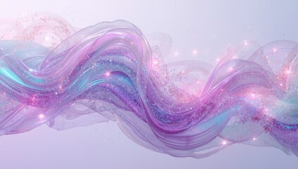 Abstract purple and mint blue wave design with shimmering diamond dust and soft brushstrokes, suitable for digital backgrounds