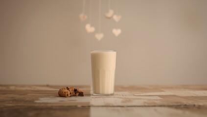 Children's snack featuring a glass of milk and cookie, suitable for afternoon refreshment, World Nutrition Day