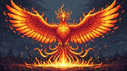 Mythical Phoenix Rising from Flames Illustration.