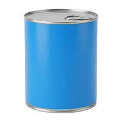Blue tin food can with blank label and pull tab lid for packaging mockup isolated on white or transparent background.