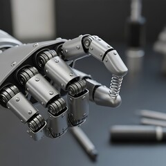 Metallic robot hand displaying futuristic technology and advanced engineering