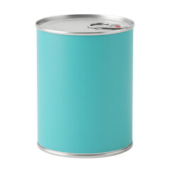 Teal tin food can with blank label and pull tab lid for packaging mockup isolated on white or transparent background.