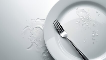 Steel cutlery with water droplets, suitable for a healthy meal setting, emphasizing hygiene
