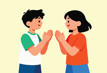 Two children facing each other, hands clasped in a game