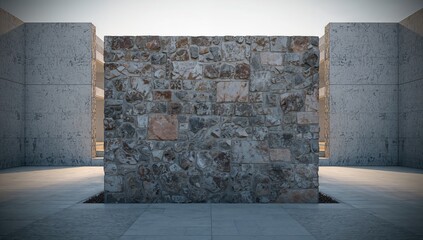 Stone wall surface serving as a background for design or informational displays, highlighting texture and structure