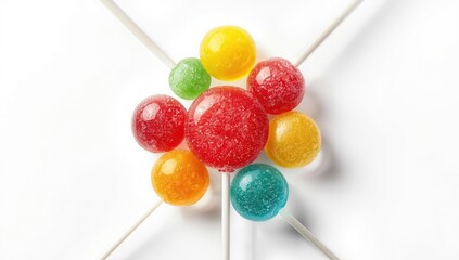 Detailed view of assorted lollipops with glossy surfaces, used as a background for sweet-themed designs, National Sweets Day
