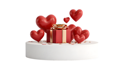 Gift with hearts, Valentine's Day concept 3d rendered, isolated on transparent background