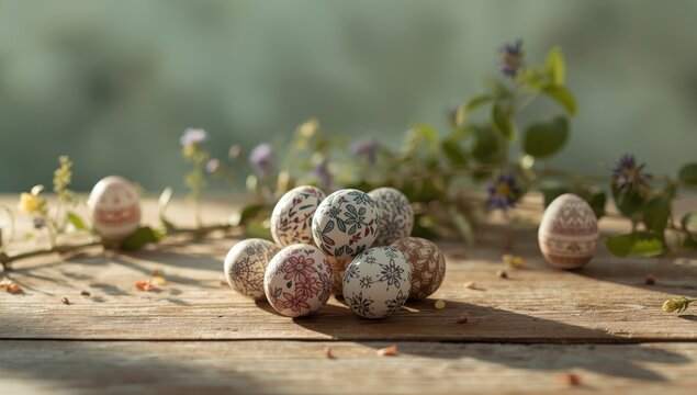 Easter table display with quail eggs, holiday centerpiece