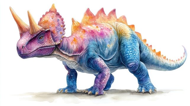 Einiosaurus dinosaur colorful watercolor illustration isolated on white background