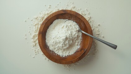 White flour being poured into a wooden bowl, emphasizing natural ingredient handling, World Food Day