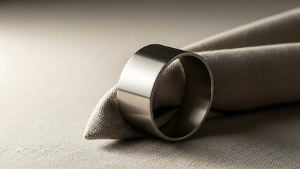 Refined table setting with metallic napkin ring and textured cloth scene