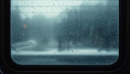 Rain-streaked tram window seen from inside, highlighting transit environment in rainy weather, World Transit Day