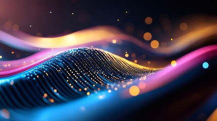 Big Data traffic illustration featuring glowing particles forming wavy lines