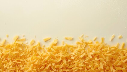 Shredded cheese surface serving as a background for culinary display or editorial layout, highlighting texture