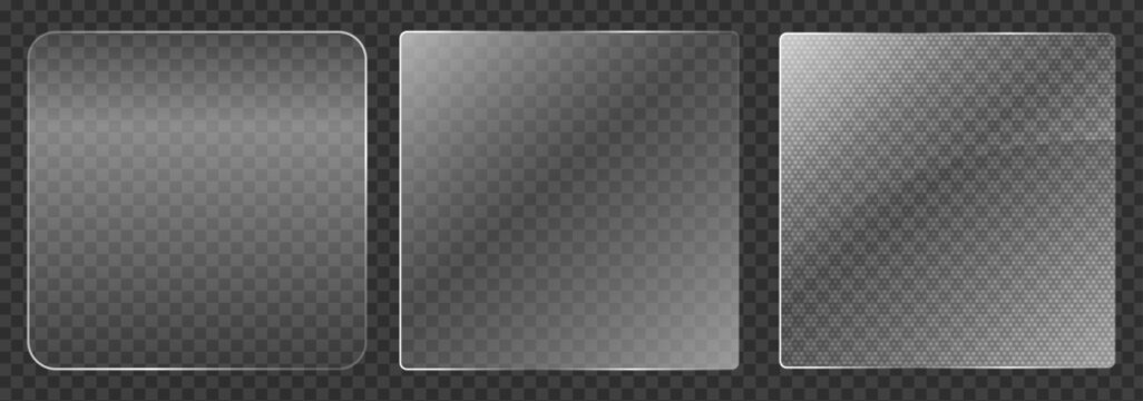 Transparent Glass Frame Set. Realistic Clear Panel Shapes for UI, App, and Web Design