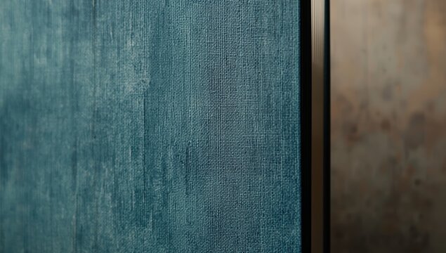 Textile sample featuring Geltex clothbound paper with goffered canvas-like surface in cyan, blue, and brown tones, used for material analysis