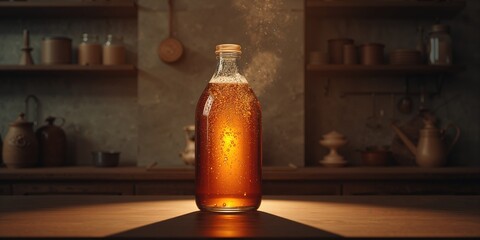 Kombucha, a lightly effervescent fermented tea from China, emphasizing its probiotic health benefits