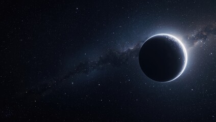 Naklejka premium Starry sky with a planetary body, used as a backdrop for text placement, World Space Week