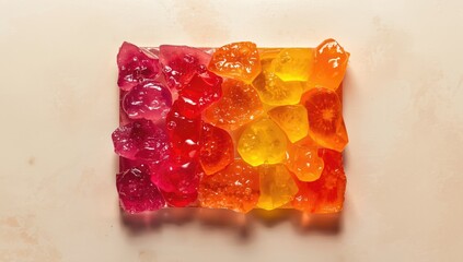 Colorful agar jelly seen from above, used as a textured background for graphic layouts
