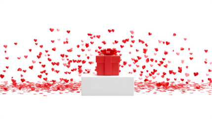 Gift with falling hearts, isolated on transparent background