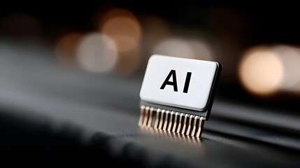 Artificial intelligence microchip on dark background, AI processor and future technology concept