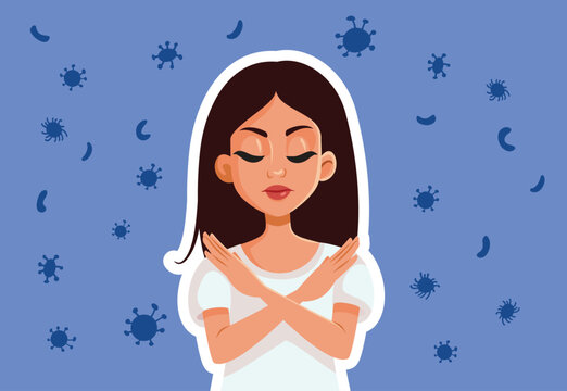 Germophobic Woman Rejects Pathogenic Environment Vector Illustration. Woman says no to the possibility of getting sick  