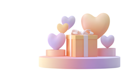 Pastel Gift with Hearts 3d rendered, isolated on transparent background