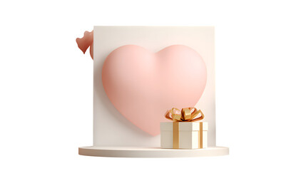 Heart and Gift Presentation 3d rendered, isolated on transparent background