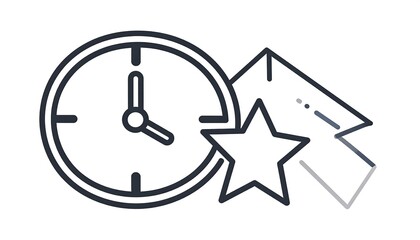 Monochrome icon set depicting time, mail, and a star