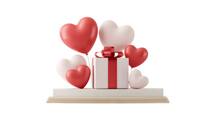 Valentine's Day Gift with Heart Balloons 3d rendered, isolated on transparent background