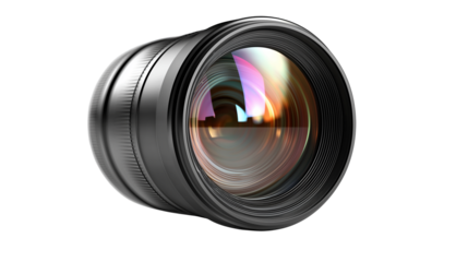 Professional Camera Lens Isolated on Transparent Background for Photography, Videography, and Optical Equipment Design