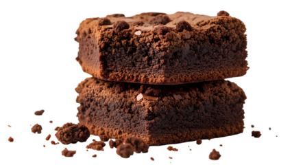 Two brownies isolated on transparent background with chocolate texture