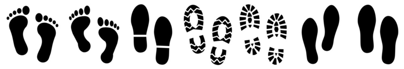 Human Footprint and Shoe Print Vector Set: Footwear Track Icons