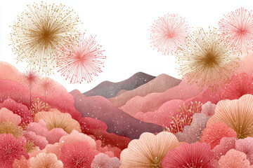 fireworks over mountains chinese new year