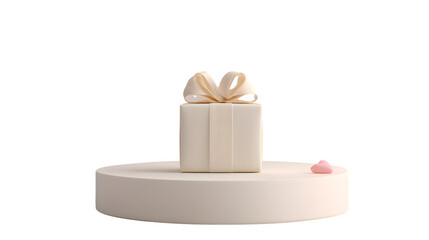 Gift box with ribbon and heart, isolated on transparent background