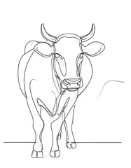 Fototapeta premium Monochrome line drawing depicting a bovine animal in a minimalist style
