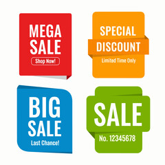 Set of Sale badges. Template banner shopping badges. Simple flat style vintage labels, stickers with sale discount text