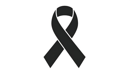 Monochrome, stylized image of a black mourning ribbon against white