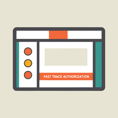 Fast track authorization panel interface, emergency override alert control, minimal flat design