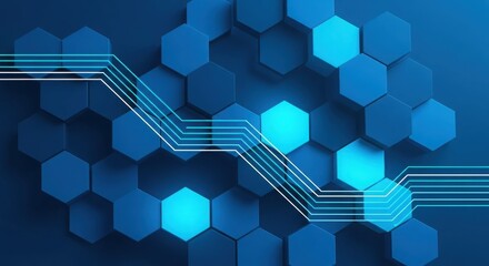 Abstract blue hexagonal grid with data flow lines