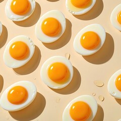 Patterned fried eggs on pastel background