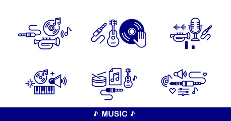 Music and recording studio vector detailed icons set, sound producing and audio engineering bundle, playing instruments. © Sylverarts