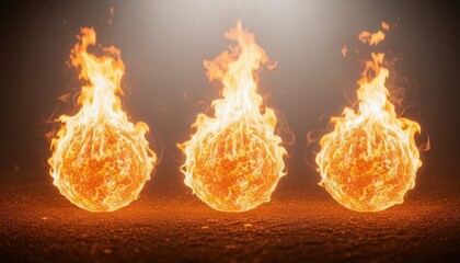 Three fiery orbs burning on a dark ground