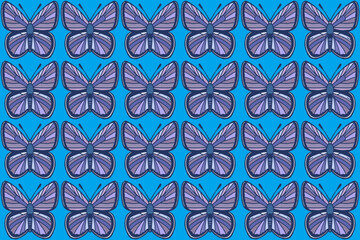 Vector seamless pattern with blue butterflies. Summer insect background. Основные RGB