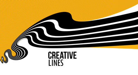 Creative lines vector abstract background, 3D perspective linear graphic design composition, stripes in dimensional rotation poster or banner.
