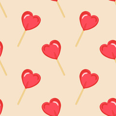Vector seamless pattern with pink lollipop hearts. Festive background for birthdays, weddings, and Valentine's Day. Основные RGB