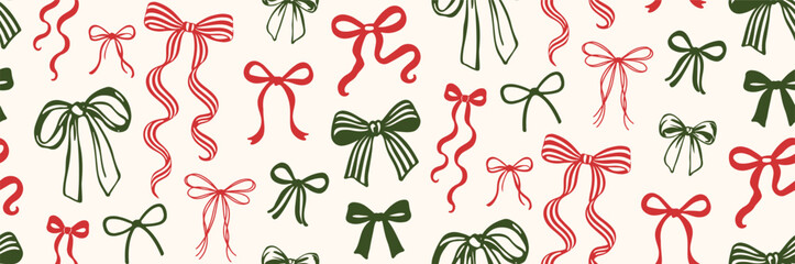 Bow collection. Vector illustration. Seamless pattern. Hand drawn. Minimalistic bows. Silhouette pattern. Trendy vector illustration. Holiday decoration. Vector print. Decorative bows. Wrapping paper.