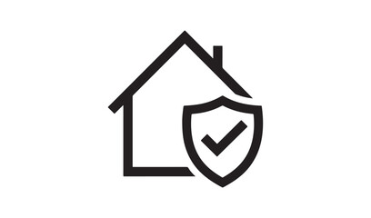 Residential security icon with house outline and protective shield with checkmark