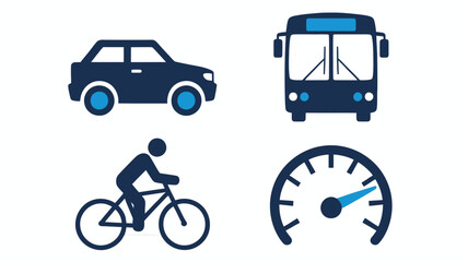 Transportation icons in minimalist style with blue color scheme on white background for web design
