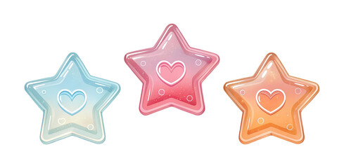 Obraz premium Illustration of colorful star icons with heart symbols on a transparent background